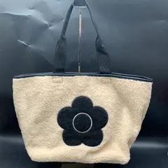 MARY QUANT(マリークワント) /ボア トートバッグ　デイジー　ブラック×ベージュ　ハンドバッグ　レディースバッグ　中古　もこもこふわふわ