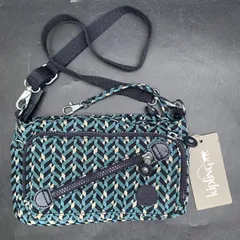 未使用 kipling キプリング ショルダーバッグ スマホショルダーバッグ 　お財布ショルダーブルー系 総柄　カードケース　スマホケース　レディースバッグ