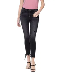 フライングモンキー レディース ボトムス デニムパンツ クロップド ジーンズ Flying Monkey Womens Mid Rise Cropped Raw Hem Skinny Jeans Noteworthy black ブラック
