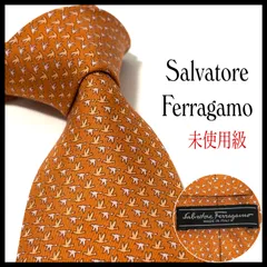 サルヴァトーレフェラガモ  ネクタイ  ブランド  オレンジ系  鳥  シルク  イタリア製  ビジネス  結婚式  未使用級  Salvatore Ferragamo