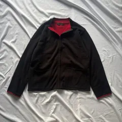 【美品】ニットカーディガン ボタン ブルゾン L ブラック赤 ノームコア シンプル 古着