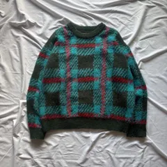 jouetie グリーン✖️赤 チェック ニットセーターM モヘア風 アメカジ