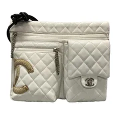CHANEL(シャネル) ショルダーバッグ カンボンライン 白×ベージュ ココマーク/シルバー金具 ラムスキン