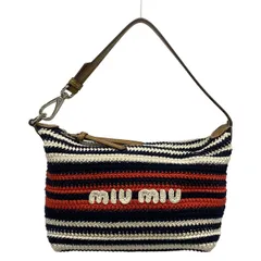 miumiu(ミュウミュウ) ハンドバッグ - 白×ネイビー×レッド ボーダー コットン、レザー