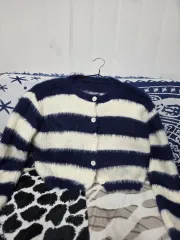 ボーダー柄 クロップド ニット カーディガン