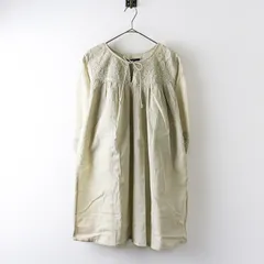 ピンクハウス PINK HOUSE 綿ローン レース切替ギャザーチュニックワンピース グリーンベージュ┃カットソー トップス【2400014802979】のサムネイル