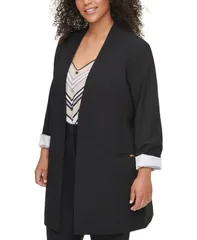 カルバンクライン レディース アウター ジャケット・ブルゾン プラスサイズ ジャケット Calvin Klein Plus Size Collarless OpenFront Topper Jacket Black ブラック