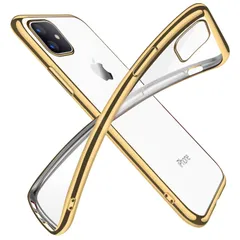 対応 iPhone 11 用ケース クリア 透明 tpu シリコン メッキ加工 スリム 薄型 6.1インチ スマホケース 耐衝撃 ストラップホール 黄変防止 一体型 人気 携帯カバー ゴールド