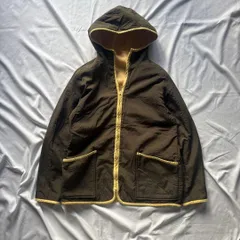 リバーシブルフリースパーカー イエロー✖️カーキ 裏起毛 フーディ カジュアル