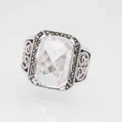 Q513 imac イマック ダイヤモンド風 マーカサイト マルカジット 925刻印 リング フィリグリー 銀線細工 デザイン シルバー 指輪 13-14号