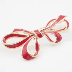 Q765 TRIFARI トリファリ ブローチ 大ぶり リボン ピンク系カラー エナメル ゴールド デザイン コスチュームジュエリー