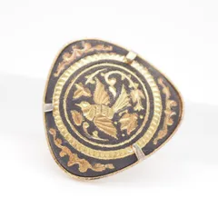 Q777 金工 象嵌 ブローチ ダマスキナード バード 鳥柄 ゴールド デザイン