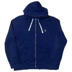 アメカジ ポロバイラルフローレン  ポニー刺繍ロゴ フルジップ ワッフル生地 定番 ジップアップ フルジップ ネイビー 紺 2XL オーバーサイズ ビッグシルエット パーカー フーディ スウェット レディース ユニセックス メンズ 古着 長袖 CHM