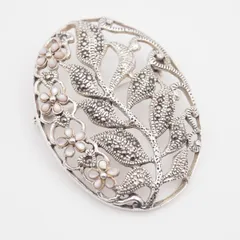 M904 imac イマック マーカサイト マルカジット シェル 925刻印 ブローチ フラワー リーフ シルバー デザイン