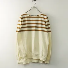 美品 ハグオーワー HUG O WaR コットンパネルボーダーニットプルオーバー＼アイボリー キャメル ボートネック スリット【2400014820898】