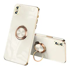 iPhone Xs 用 ケース iPhoneX 用 ケース リング付き メッキ加工 レンズ保護 tpu ソフト ストラップホール付き 耐衝撃 スリム おしゃれ スマホケース 携帯カバー アイフォンXs 用 ケース (iPhone X/XS ホワイト)