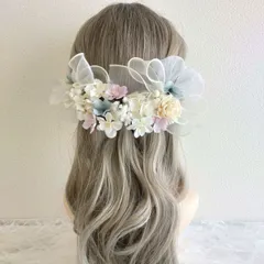 髪飾り＊成人式 卒業式 結婚式 ウェディング 振袖 袴 和装 前撮り~桜 小花 リボンヘア ハーフアップ~くすみブルー 青 21本