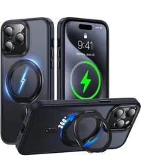 ★iPhone 13 Pro 用 ケース Magsafe対応 360°回転スタンド アイフォン13プロ 携帯ケース リング マグネット ワイヤレス充電 縦横多角度 対応 カバー Uovon アイホン13プロ スマホケース ブラック