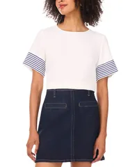 ヴィンスカムート レディース トップス シャツ クルーネック Vince Camuto Womens Crewneck StripedSleeve Top New Ivory アイボリー