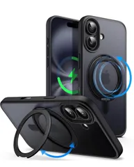 ★JETech iPhone 16 6.1インチ用360度回転リングケース カメラコントロールボタン搭載 MagSafe対応 薄型耐衝撃 スタンド&リングホルダー付き スマホカバー (ブラック)