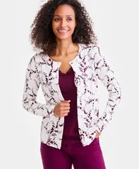 スタイルアンドコー レディース アウター ニット・セーター クルーネック プリント カーディガン Style Co Womens Printed Crewneck ButtonFront Cardigan Soft White ホワイト