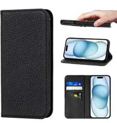 ★For 適用する iPhone 15 ケース 手帳型 カバー 耐衝撃 保護 本革 カバー 内蔵 マグネッ RFIDト 財布型 携帯カバー カードポケット スタンド機能 に適した アイフォン 15 - ﾌﾞﾗｯｸ