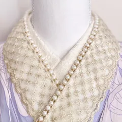 重ね襟伊達襟半衿　金刺繍パールレース　3way可愛い付け襟　成人式振袖　パール重ね襟伊達半衿レース卒業式袴　浴衣着物　帯飾り　七五三