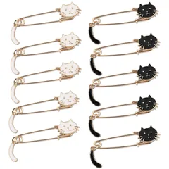 ルボナリエ 安全ピン かわいい ブローチピン ピンブローチ 猫 ネコ しっぽ アクセサリー ストール キルト ポンチョ ショール 10個 セット レディース (ホワイト ブラック)