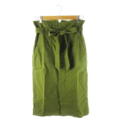 スピック&スパン Spick&Span スカート チノ ワーク タイト ミモレ ロング ハイウエスト リボン コットン 38 緑 カーキ /CK26