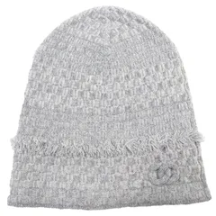 美品△CHANEL シャネル 16B カシミヤ ココマーク フリンジデザイン ラメ糸入り ビーニー ニット帽 ニットキャップ グレー 英国製 レディース