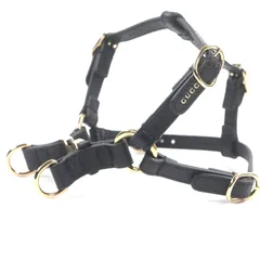 極美品▼GUCCI グッチ 692963 レザー インターロッキングG 犬用 胴輪 ハーネス ブラック ゴールド金具 XS 箱・保存袋付き イタリア製 メンズ