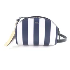 未使用品★A.P.C. アーペーセー PXBSZ-F61392 sac deml mini ストライププリント ハーフムーン レザー ショルダーバッグ ネイビー ホワイト 保存袋付き レディース