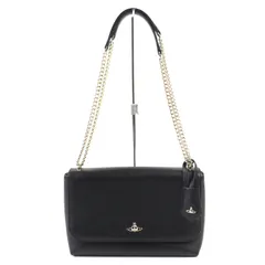極美品△Vivienne Westwood ヴィヴィアンウエストウッド レザー オーブ フラップ チェーン ショルダーバッグ ブラック 保存袋付き イタリア製 レディース