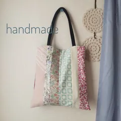 ハンドメイド　パッチワーク　トートバッグ　サブバッグ　ピンク花柄
