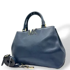 【美品】マイケルコース MICHAEL KORS ハンドバッグ ショルダーバッグ 2WAY 斜め掛け可 自立可 サフィアーノレザー 本革 ネイビー 紺 ゴールド金具 ロゴチャーム センタージップ エレガント レディース 通勤 通学 フォーマル デイリー s93