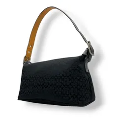 美品 コーチ COACH ハンドバッグ アクセサリーポーチ ミニバッグ シグネチャー 6332 キャンバス レザー 本革 ブラック 黒 ホワイトステッチ ワンショルダー 肩掛け 軽量 コンパクト レディース 鞄 カバン カジュアル サブバッグ U10