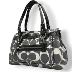 【美品】コーチ COACH マディソン オプアート ハンドバッグ トートバッグ 肩掛け キャンバス パテントレザー エナメル グレー ブラック 黒 シルバー金具 13290 M0893 軽量 カジュアル エレガント シック レディース 鞄 カバン s91