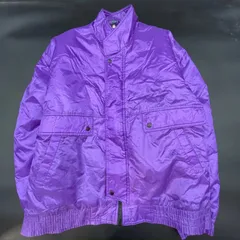 【U-26】パープル ナイロンジャケット メンズ L ブルゾン 無地 紫 ジップアップ アウター 軽量 春秋 古着 ストリート スポーツミックス