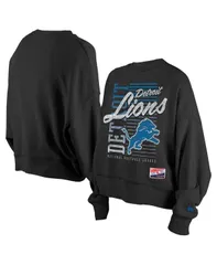 ニューエラ レディース アウター パーカー・スウェット クルーネック シャツ New Era Womens Black Detroit Lions Oversized Throwback Mineral Wash Crew Neck Sweatshirt Bl