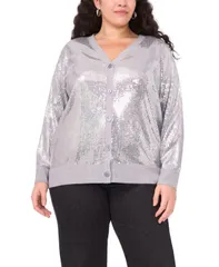 ヴィンスカムート レディース アウター ニット・セーター Vネック プラスサイズ スパンコール カーディガン Vince Camuto Plusize Sequined VNeck Cardigan Sweater Light Heather Grey グレー