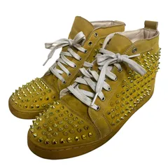 ◆ Christian Louboutin クリスチャン・ルブタン サイズ40 スタッズ スエード ハイカット スニーカー メンズ イエロー 中古品◆ V105169NL