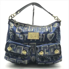 良品 COACH コーチ ポピー キャンバス ロゴ ショルダー バッグ ゴールド金具 ブルー ブランド 鞄 BAG r947