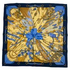美品 HERMES エルメス スカーフ シルク カレ90 Soleil de Soie シルクの太陽 ブルー