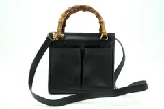 オールド グッチ ヴィンテージ 2way ミニ ショルダー バッグ トート バンブーハンドル スクエア型 レザー 黒 ブラック GUCCI 5352h