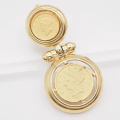 Q392 イヤリング 片耳のみ 大ぶり コイン ゴールド デザイン コスチュームジュエリー