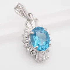 Q493 ブルートパーズ ダイヤモンド風 925刻印 ペンダント トップ デザイン シルバー チャーム ヘッド 11月誕生石