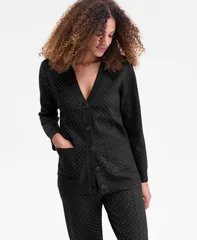 アイエヌシー インターナショナル コンセプト レディース アウター ニット・セーター Vネック カーディガン INC International Concepts Womens Rhinestone VNeck Cardigan Deep Black ブラック