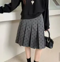 comma jane バーンアウト ドット プリーツ ミディ スカート グレー