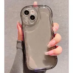 アイフォン15用ケース プクプク クリアケース アクリルスタンド入れ 耐衝撃 ストラップホール 透明 シンプル おしゃれ 可愛い クリア素材 インスタ映え アクスタ ステッカー入れ 背面 スマホ カバー カワイイ お洒落 ウェーブ 耐衝撃カバー(ブラック 1