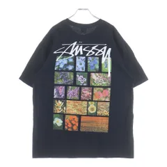 STUSSY (ステューシー) FLOWER GRID PIGMENT DYED TEE フラワー グリッド ピグメント ダイド クルーネック半袖Tシャツ カットソー ブラック